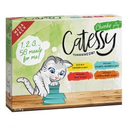 Sparpaket Catessy Häppchen in Sauce Schälchen 56 x 85g Mix zum Sonderpreis! - Mega Mix mit 4 Sorten (Huhn, Seelachs, Rind, Huhn & Herz)