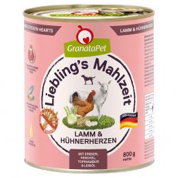 Sparpaket GranataPet Liebling's Mahlzeit 12 x 800 g - Lamm & Hühnerherzen