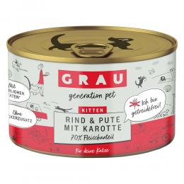 Sparpaket GRAU Kitten Getreidefrei 12 x 200 g - Rind, Pute & Karotten