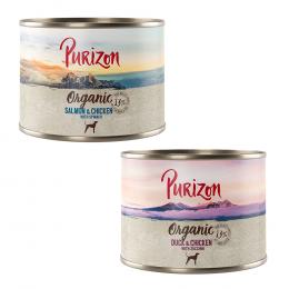 Sparpaket Purizon 24 x 200g/300 g zum Sonderpreis - Purizon Organic  Mixpaket: 3 x Ente mit Huhn, 3 x Lachs mit Huhn 200g