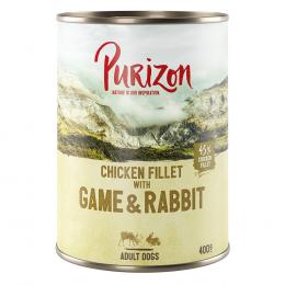 Sparpaket Purizon Adult 24 x 400 g - Hühnerfilet mit Wild & Kaninchen, Kürbis und Preiselbeere