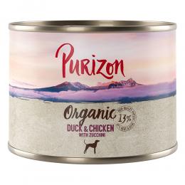 Sparpaket Purizon Organic 12 x 200 g - Ente und Huhn mit Zucchini