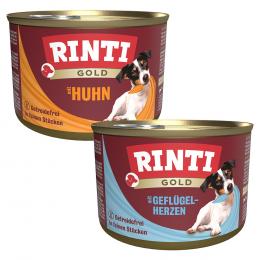 Sparpaket RINTI Gold 24 x 185 g - Mixpaket: Geflügelherzen, Huhnstückchen