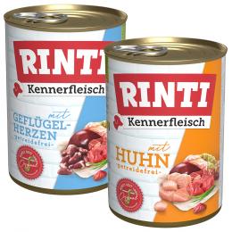 Sparpaket RINTI Kennerfleisch 24 x 400 g - Mixpaket: Geflügelherzen, Rind, Lamm, Kalb