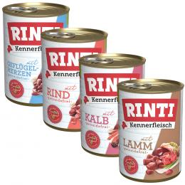 Sparpaket RINTI Kennerfleisch 24 x 400g - Mixpaket: Geflügelherzen, Rind, Lamm, Kalb