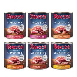 Sparpaket Rocco Classic Pork 12 x 800 g Mix: Rind/Lamm, Huhn/Pute, Huhn/Kalb, Rind/Geflügelherzen, Huhn/Lachs, Rind/Huhn