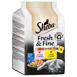 Sparpaket Sheba Fresh & Fine Frischebeutel 72 x 50 g - Lachs und Huhn in Sauce