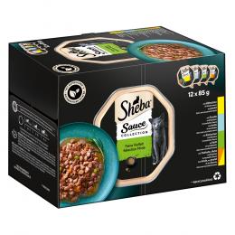 Sparpaket Sheba Varietäten Schälchen 144 x 85 g - Sauce Collection (Kaninchen; Forelle; Huhn; Truthahn & Huhn)