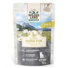 Sparpaket Wildes Land Cat 24 x 100 g - Kitten Huhn PUR mit Distelöl