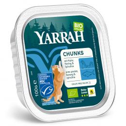 Sparpaket Yarrah Bio 48 x 100 g - Bröckchen: Bio-Huhn mit Hering & Bio-Spirulina