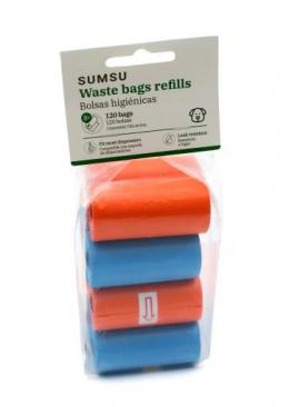 Sumsu Hundehygienebeutel - Packung Mit 8 Rollen Orange, Blau 8 Rollos