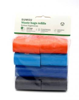 Sumsu Hundehygienebeutel - Packung Mit 8 Rollen Orange, Blau Schwarz