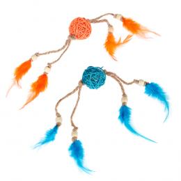 TIAKI Katzenspielzeug-Set Weidenbällchen mit Federn - 2er Set