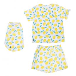 TIAKI Pet & Parent Pyjama im Partnerlook, Zitrone - Pyjama für Hundeeltern Größe L + passendes Hundeshirt Rückenlänge 30 cm