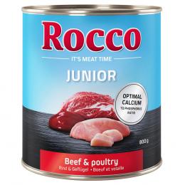 Top-Angebot Rocco Junior 24 x 800 g - Mix: Pute mit Kalbsherzen, Geflügel mit Hühnerherzen, Geflügel mit Rind, Geflügel mit Wild