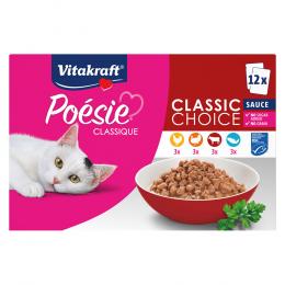 Vitakraft Poésie Classic Mixpaket - 12 x 85 g - Sauce (Huhn, Truthahn, Rind, Lachs)