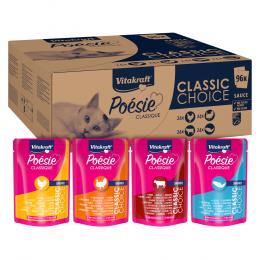 Vitakraft Poésie Classic Mixpaket - 96 x 85 g - Sauce (Huhn, Truthahn, Rind, Lachs)