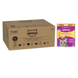 Whiskas Megapack Nassfutter + 180 g Knuspertaschen mit Huhn und Käse gratis! - Adult Geflügel Auswahl in Gelee 120 x 85 g