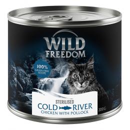 Wild Freedom Adult Sterilised 6 x 200 g - getreidefreie Rezeptur - Cold River - Lachs & Huhn