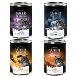 Wild Freedom Adult Sterilised 6 x 400 g - getreidefreie Rezeptur - Mixpaket (Huhn pur, Lachs, Kaninchen, Ente)