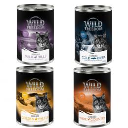 Wild Freedom Adult Sterilised 6 x 400 g - getreidefreie Rezeptur - Mixpaket (Huhn pur, Seelachs, Kaninchen, Ente)