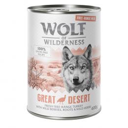 Wolf of Wilderness Adult 6 x 400 g - Freilandfleisch/-innereien & Monoprotein - Sparpaket 12 x 400 g: Great Desert - Freiland-Pute