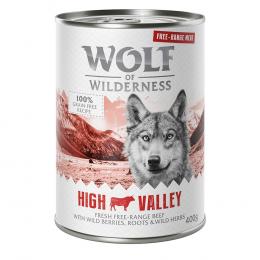 Wolf of Wilderness Adult 6 x 400 g - Freilandfleisch/-innereien & Monoprotein - Sparpaket 12 x 400 g: High Valley - Freiland-Rind