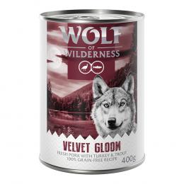 Wolf of Wilderness Adult 6 x 400 g - mit frischem rotem Fleisch  Velvet Gloom: Schwein, Pute und Forelle