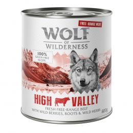 Wolf of Wilderness Adult 6 x 800 g - Freilandfleisch/-innereien & Monoprotein - Sparpaket 12 x 800 g: High Valley - Freiland-Rind