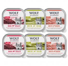 Wolf of Wilderness Adult - Single Meat 6 / 24 x 300 g Schale  - 24 x 300 g: Mixpaket: Rind, Pute, Lamm