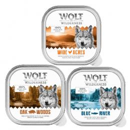 Wolf of Wilderness Adult - Single Meat 6 / 24 x 300 g Schale  - 6 x 300 g: Mixpaket: Wildschwein, Huhn, Fisch