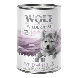 Wolf of Wilderness JUNIOR  6/24 x 400 g - 24 x 400 g Junior Wild Hills - Ente & Kalb