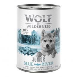 Wolf of Wilderness JUNIOR  6/24 x 400 g - 6 x 400 g Blue River - Huhn & Lachs