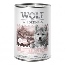 Wolf of Wilderness Junior 6 x 400 g - Mit viel frischem Geflügel  - Muddy Routes - Geflügel mit Schwein