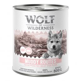 Wolf of Wilderness Junior 6 x 800 g - Mit viel frischem Geflügel  - Muddy Routes - Geflügel mit Schwein