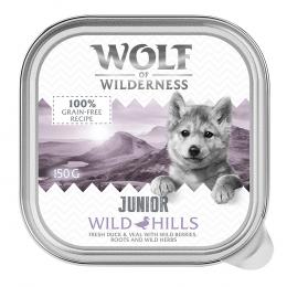 Wolf of Wilderness JUNIOR - Duo-Protein Rezeptur 6 / 24 x 150 g Schale - 6 x 150 g Wild Hills - Ente & Kalb