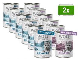 Wolf of Wilderness JUNIOR - Mixpaket - 12 x 400 g: 6x Freiland-Huhn & Lachs, 6x Freiland-Ente & Freiland-Kalb