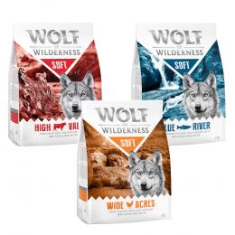 Wolf of Wilderness Mix-Probierpakete - getreidefrei ADULT Soft: Huhn, Rind, Lachs (halbfeucht, 3 x 1 kg)