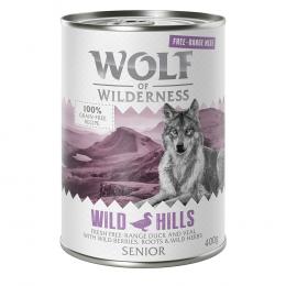 Wolf of Wilderness Senior 6 x 400 g - Freiland-und Duo-protein Rezeptur - 12 x 400 g: Senior Wild Hills, Freiland-Ente & Freiland-Kalb