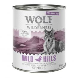 Wolf of Wilderness Senior 6 x 800 g - Freilandfleisch/-innereien & Duo-protein - 12 x 800 g: Senior Wild Hills - Freiland-Ente & Freiland-Kalb